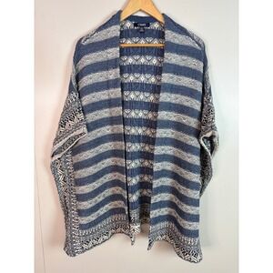 Chaps Cardigan 2X Blue Striped Open Front Kimono Sweater Cotton Blend Women